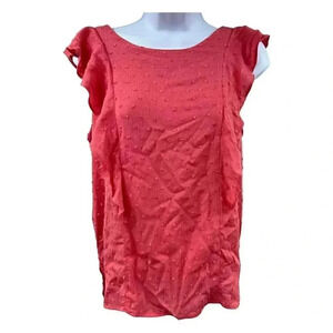Gibson sun-kissed coral sleeveless size XS women's top with swiss dot embroidery